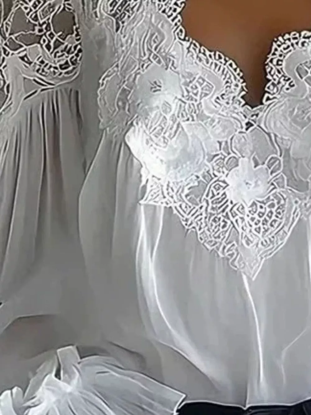 Full Size Lace V-Neck Flounce Sleeve Blouse Plus Size, image 6
