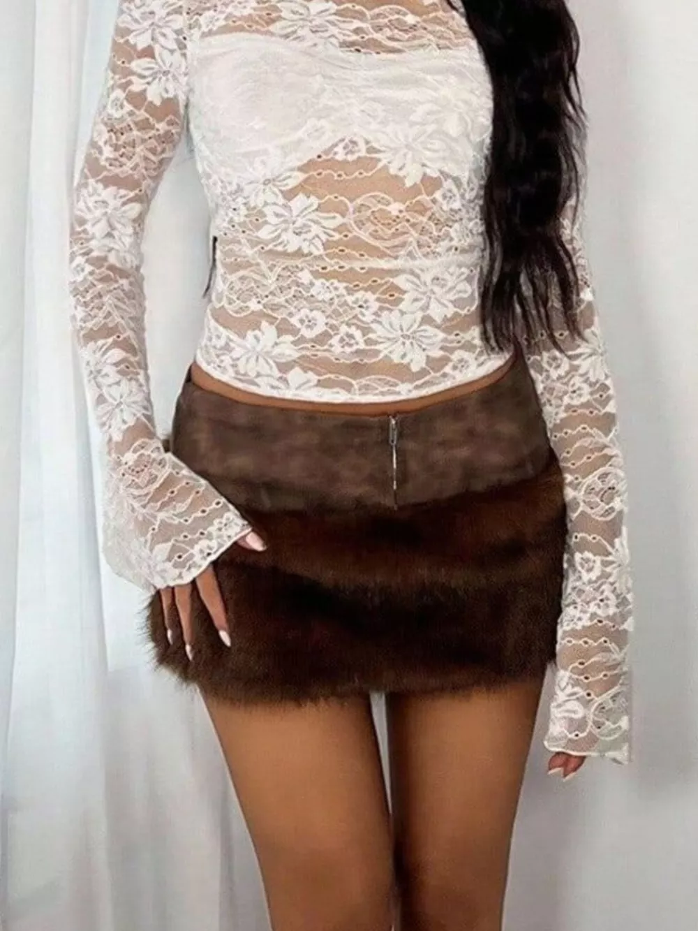 Faux Fur Trim Mini Skirt, image 4
