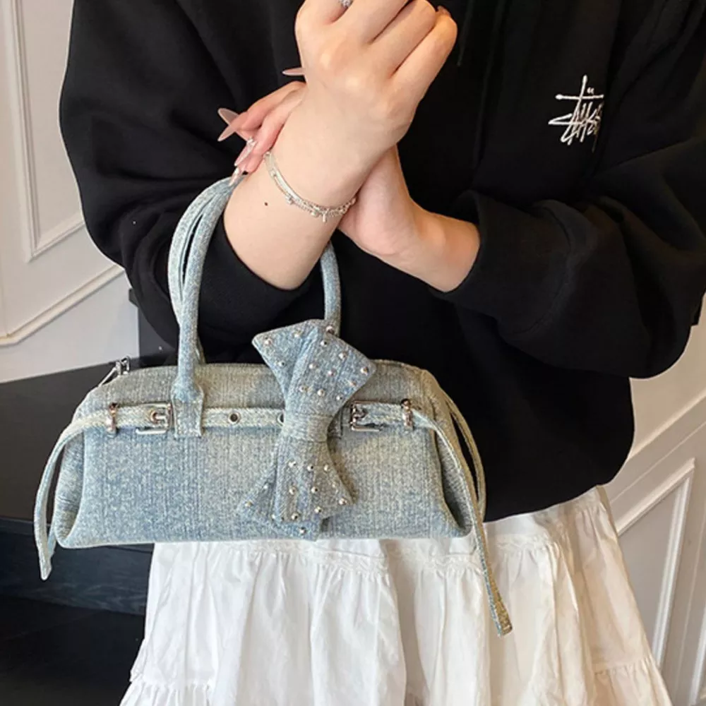 Denim Bow Accent Crossbody Bag, image 9