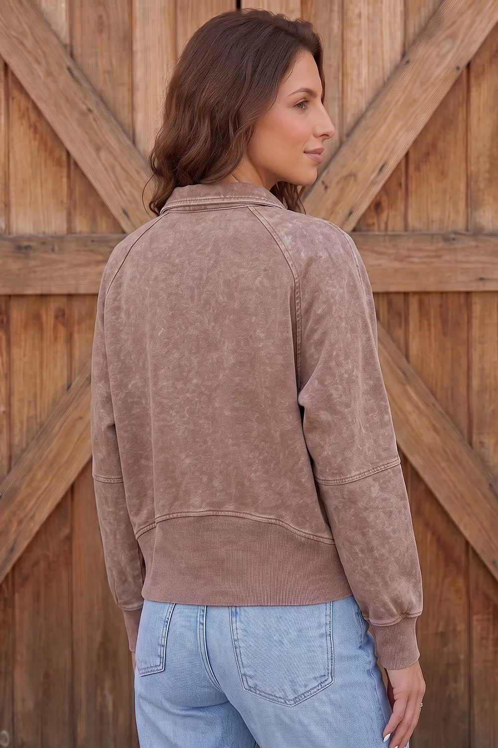 Vintage Half-Zip Long Sleeve Ribbed Cuffs Hem Shift Silhouette Sweatshirt, image 2