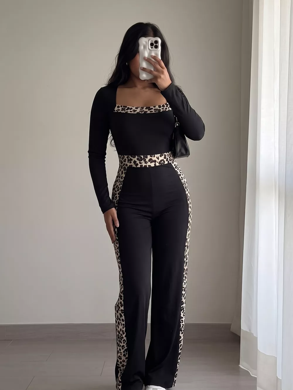 Leopard Trim Long Sleeve Jumpsuit, image 4