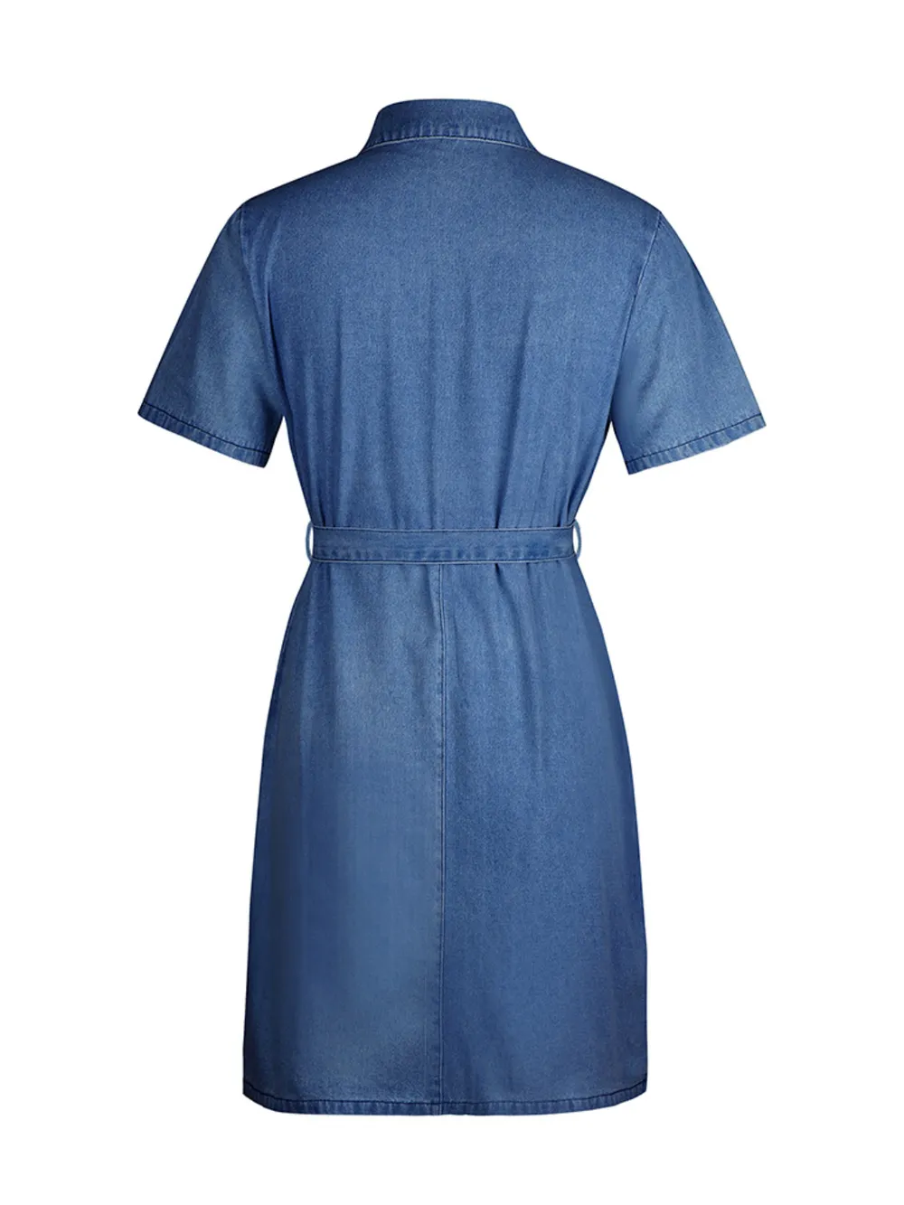 Full Size Zip Front Short Sleeve Denim Dress Plus Size, image 11