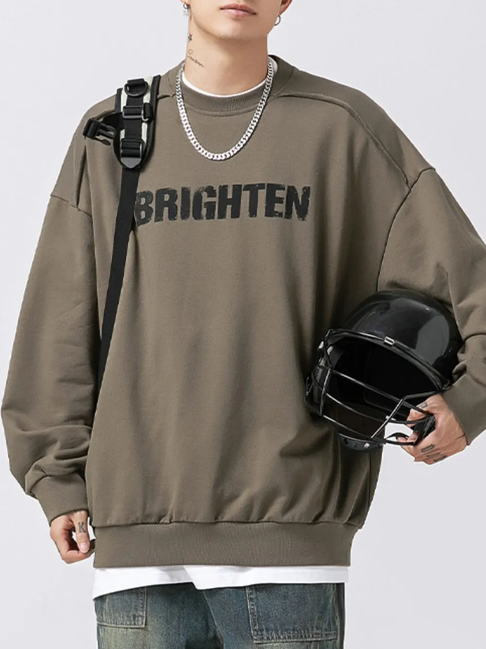 Men's Letter Graphic Round Neck Long Sleeve Sweatshirt, image 2