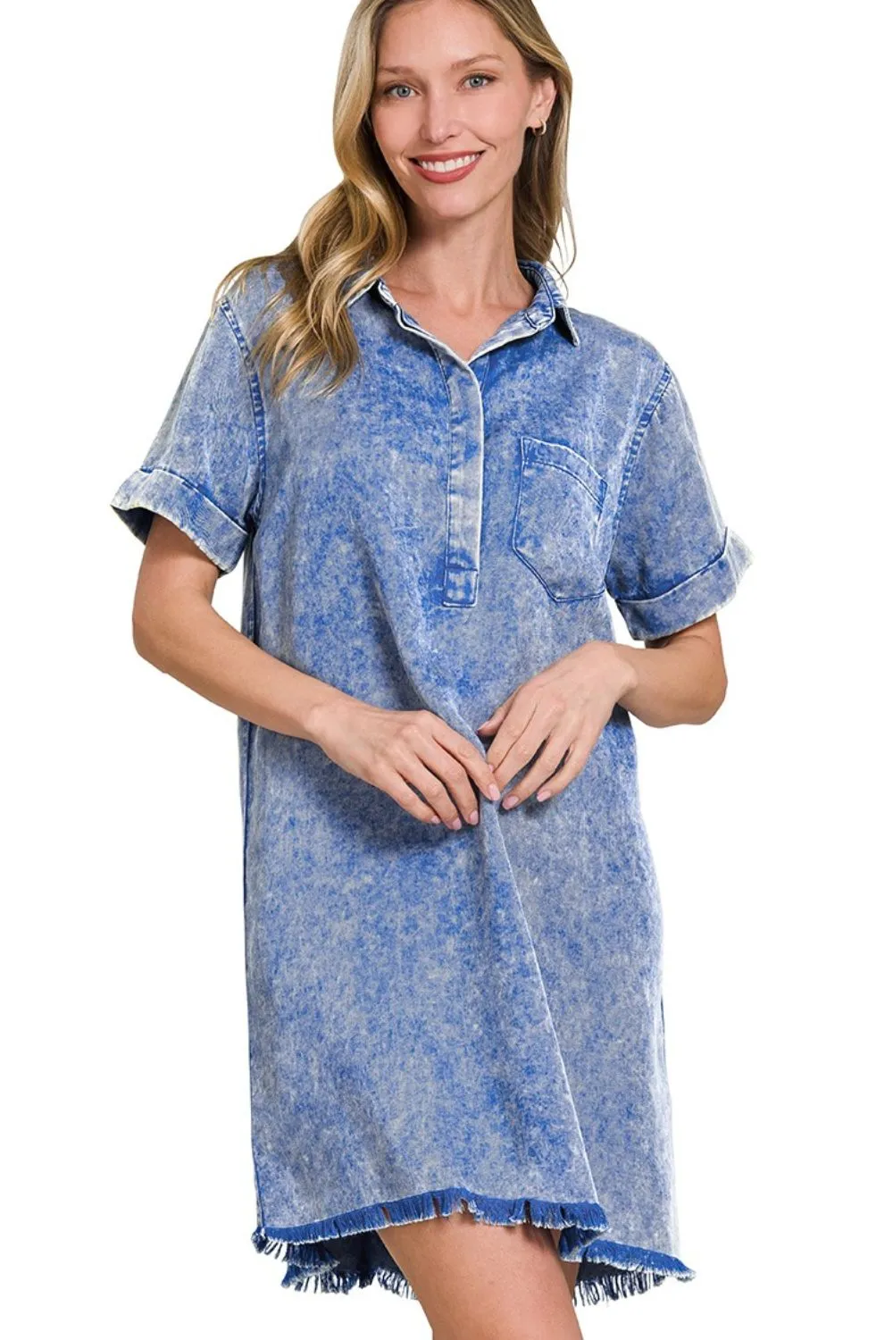 Tencel Mineral Washed Collared Shirts Dress, image 2