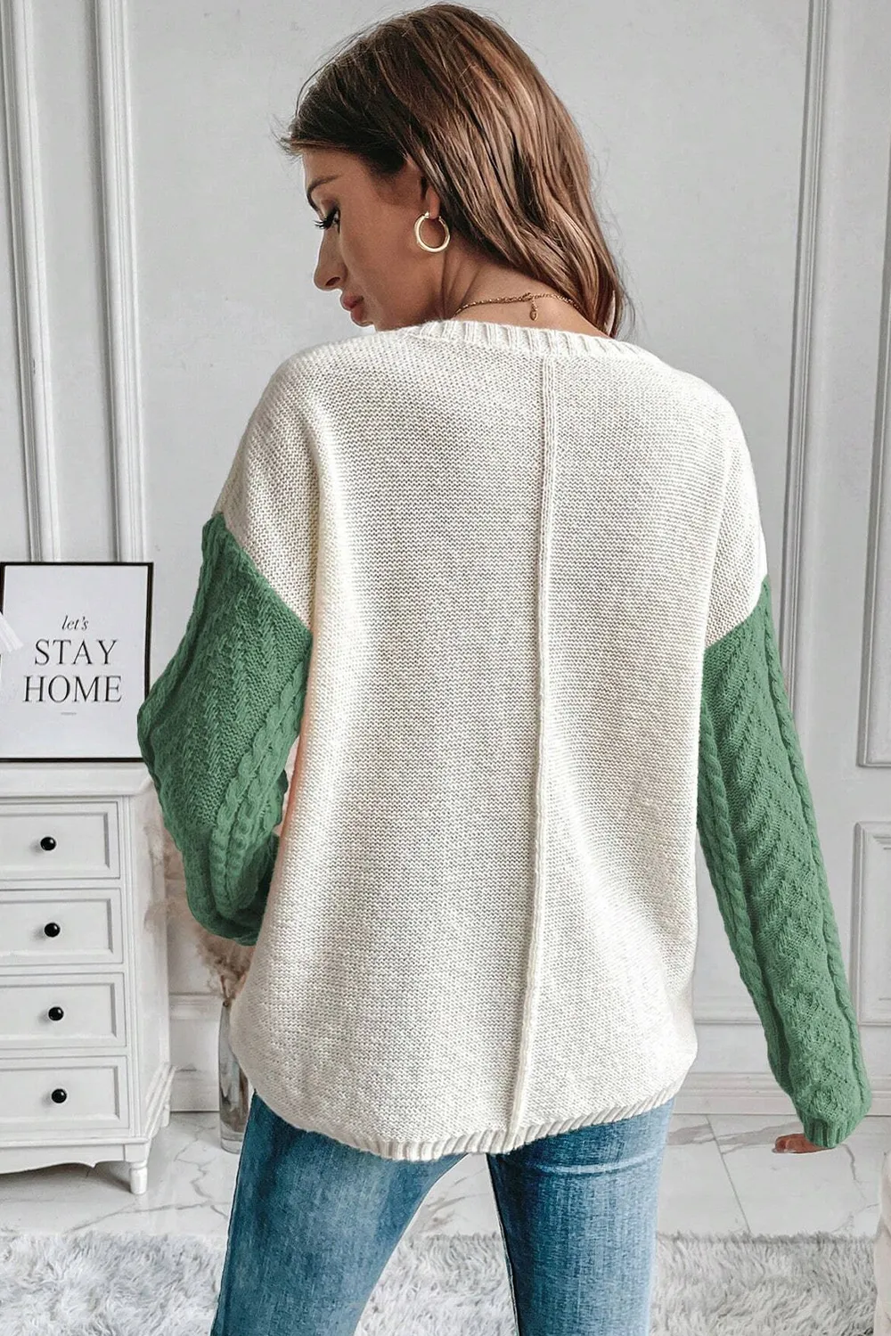 Full Size Color Block Drop Shoulder Sweater, image 2