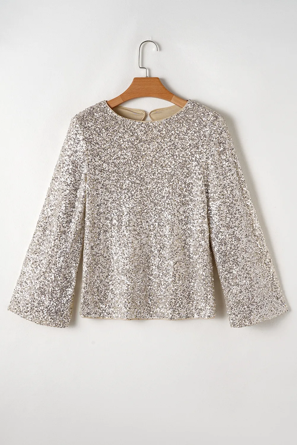 Cutout Sequin Round Neck Long Sleeve Blouse, image 5