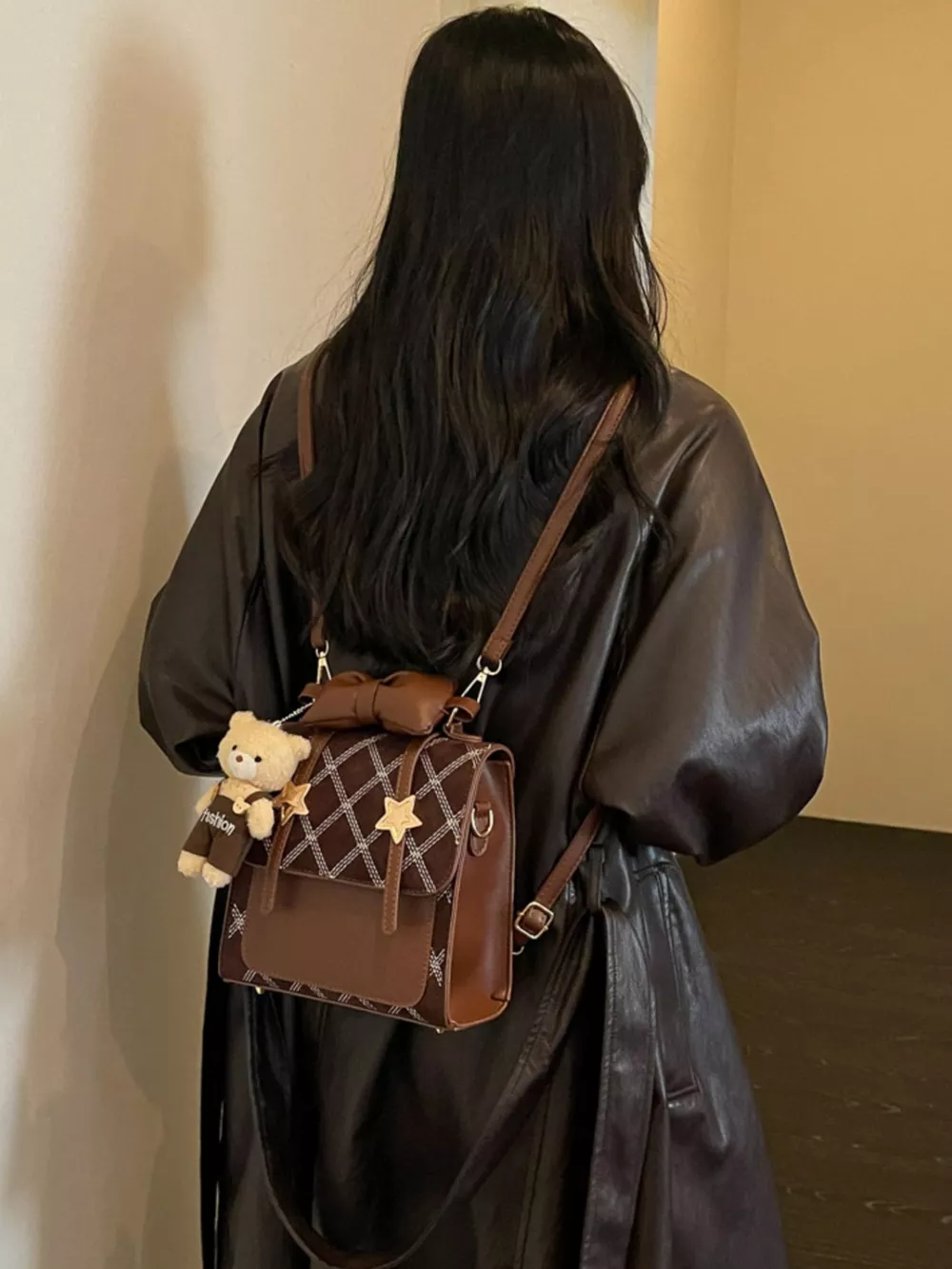 Vintage Diamond Pattern Backpack Bag, image 6