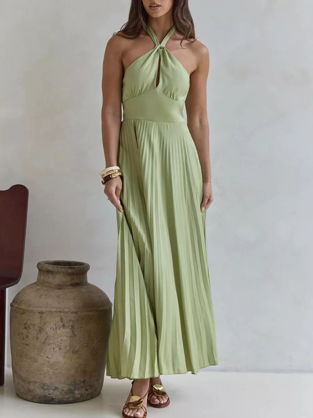 Halter Neck Pleated A-Line Dress, image 10