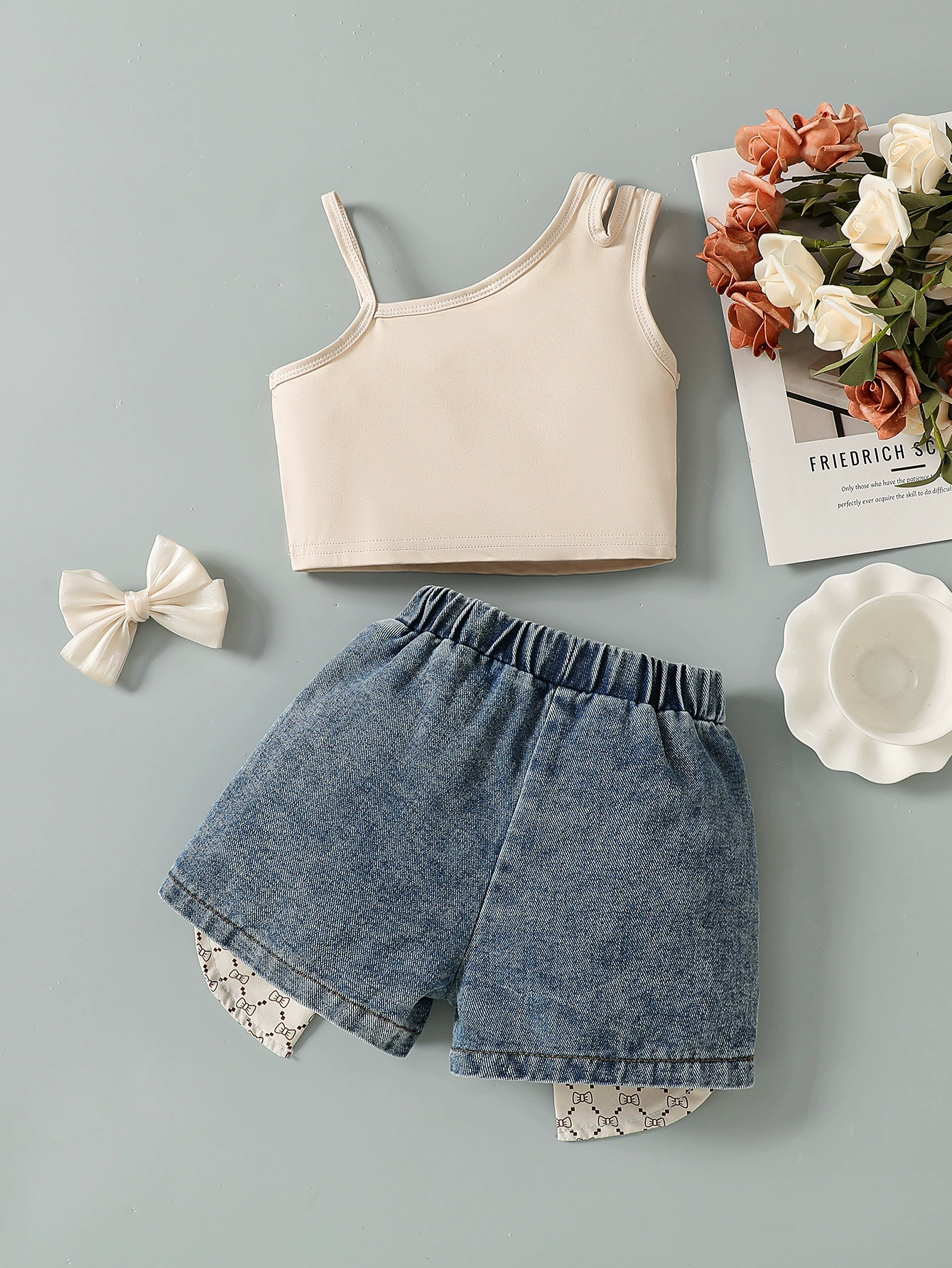 Children's Asymmetrical Tank Top & Bow-Accent Denim Shorts Set, image 5