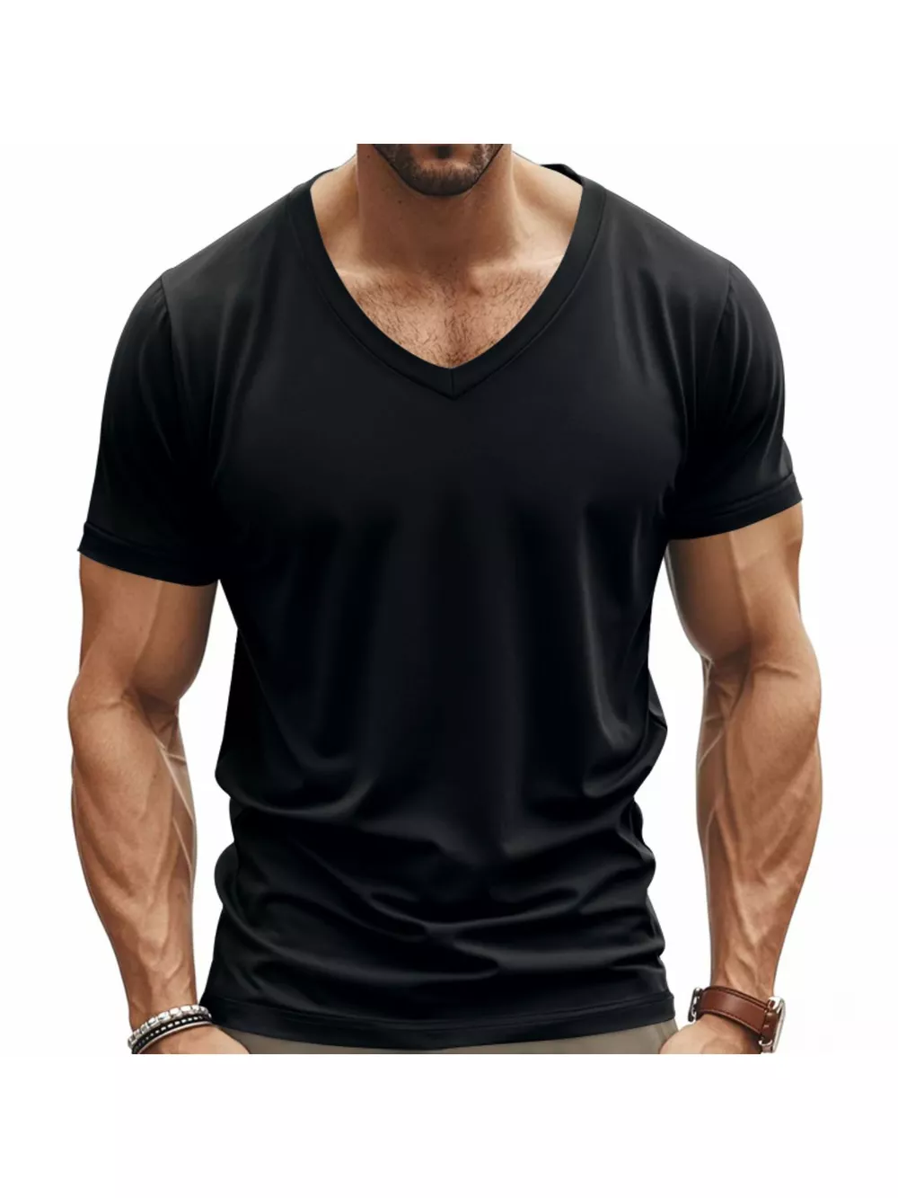 Men's Full Size Slim Fit V-Neck Basic T-Shirt Plus Size, image 2