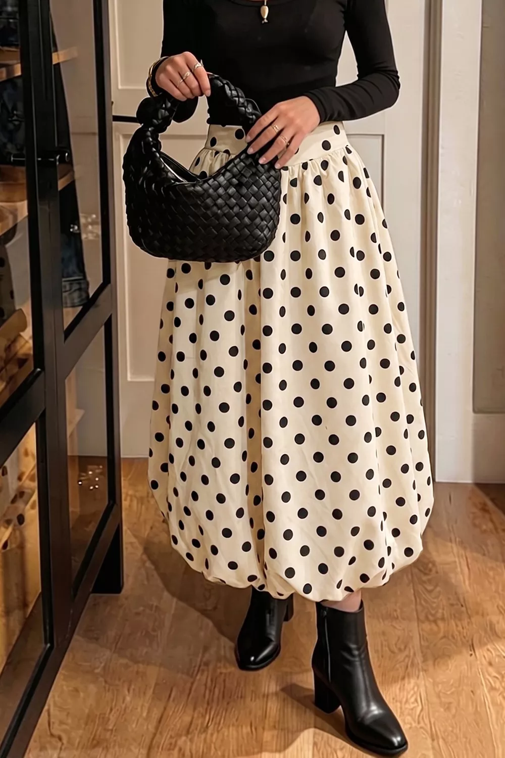 Polka Dot Bubble Hem Midi Skirt, image 6