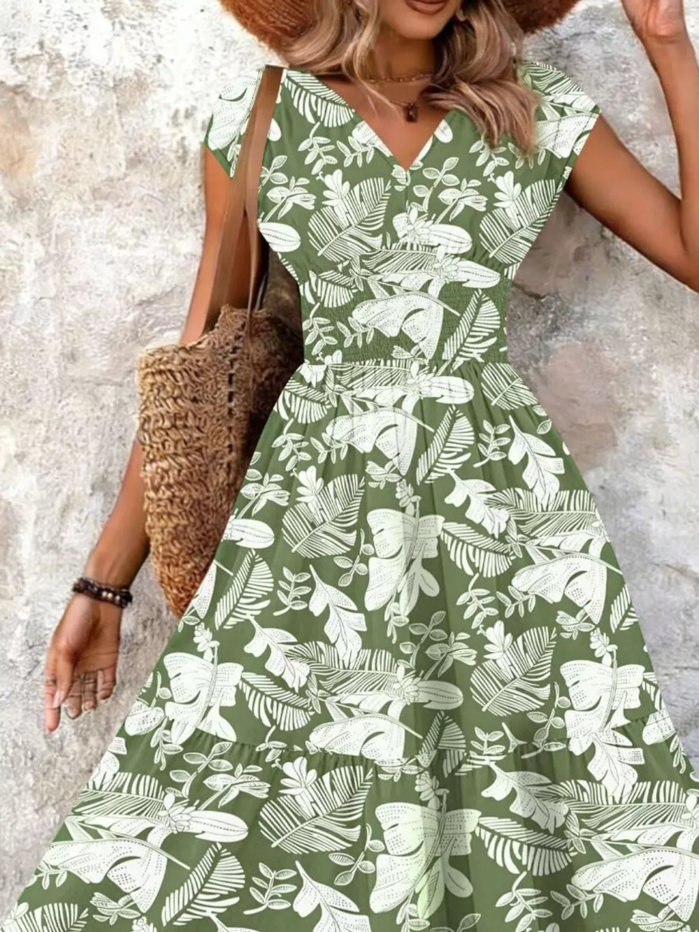 Full Size Printed V-Neck Tiered Maxi Dress Plus Size, image 7