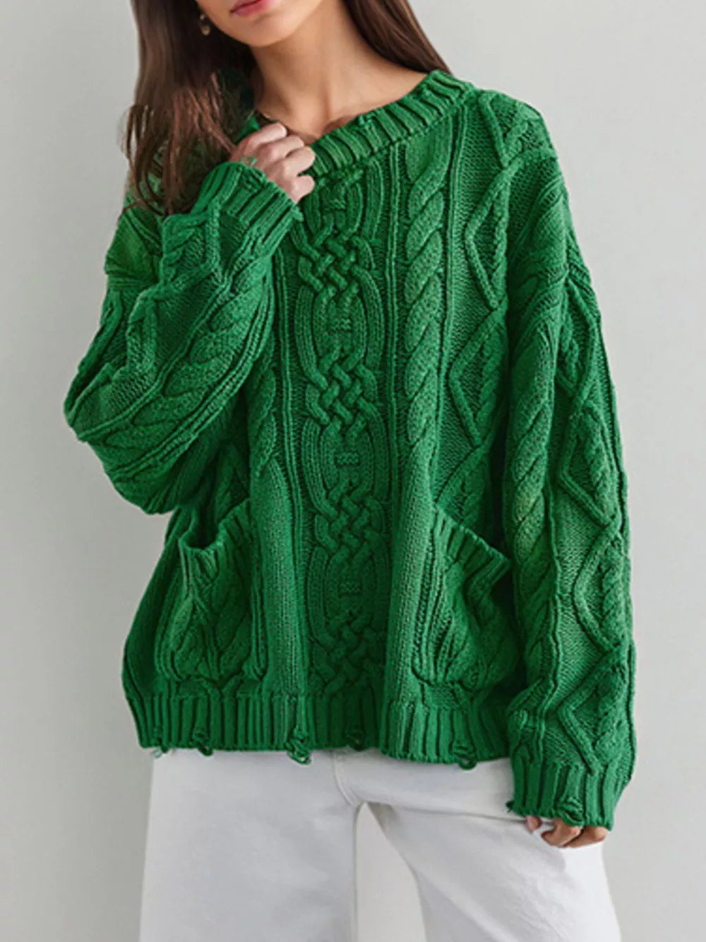Cable-Knit Sweater with Front Pockets, image 3