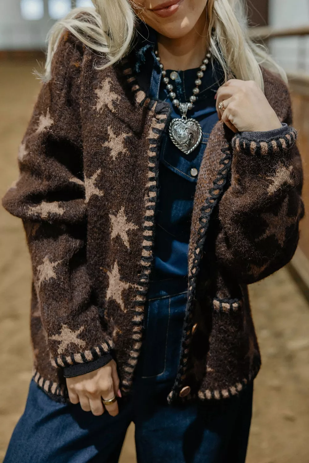Stars Pattern Colorblock Long Sleeve Shift Cardigan, image 2