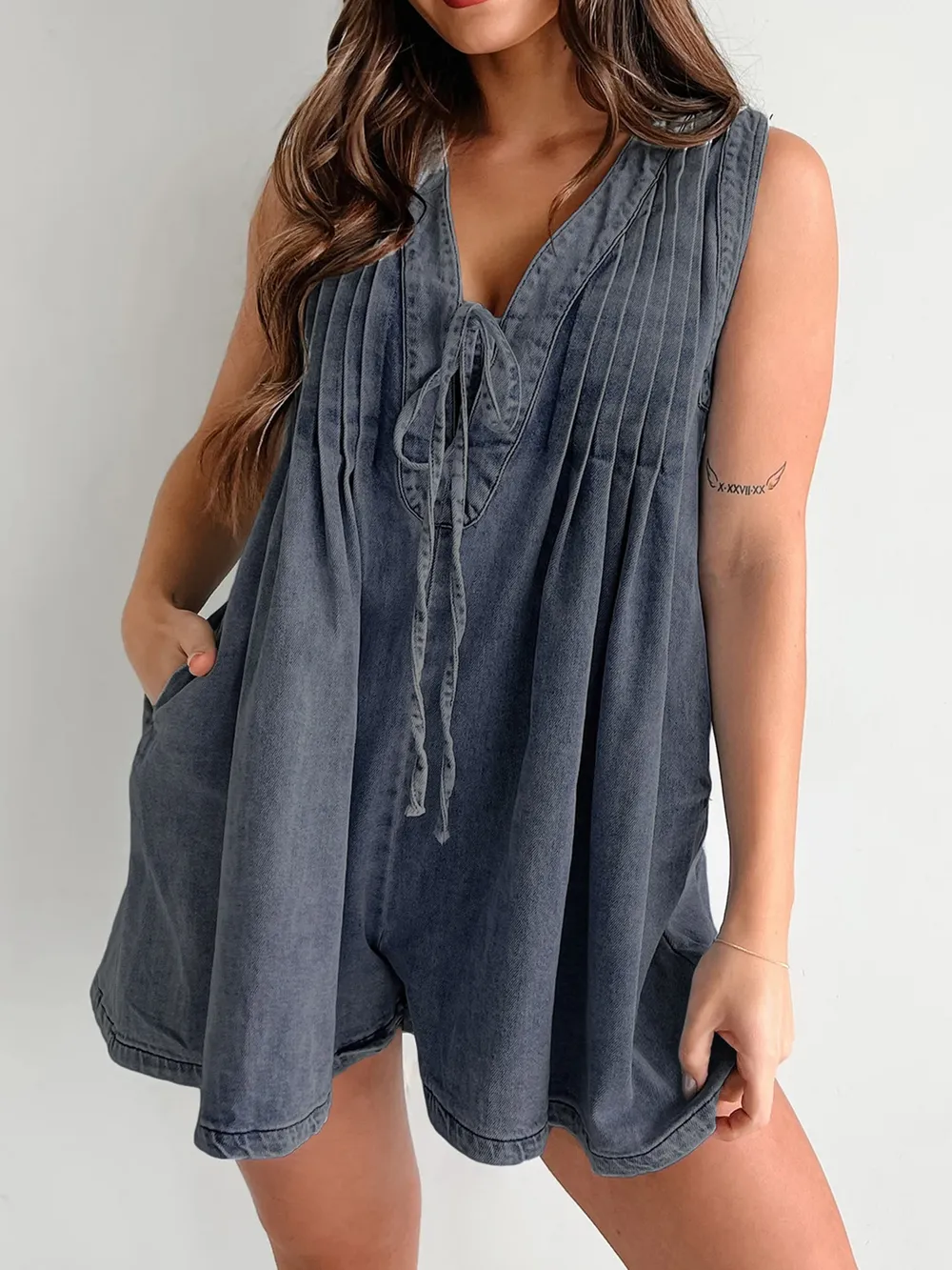 Tied Romper with Pockets, image 12