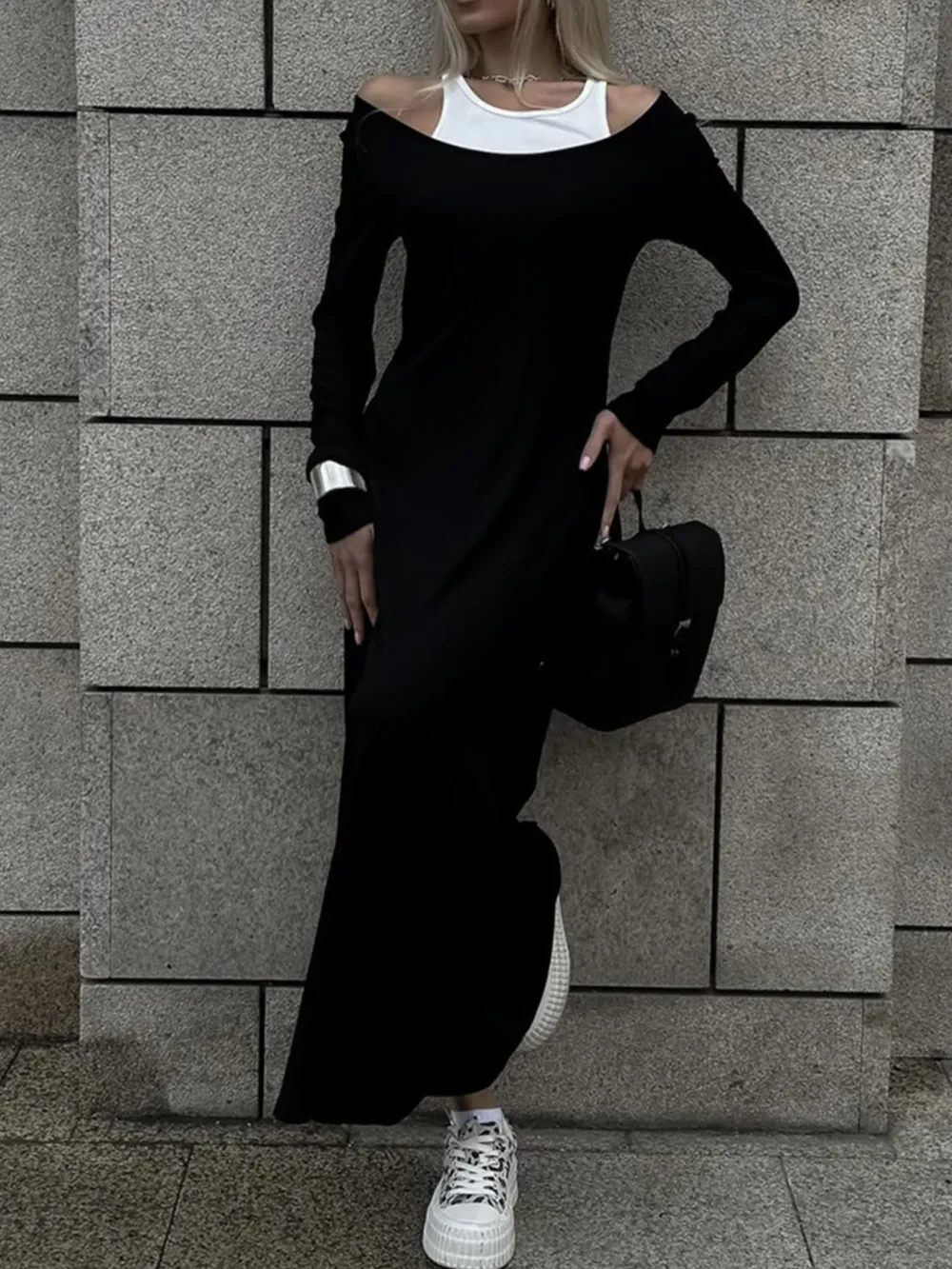 Contrast Long Sleeve Maxi Dress, image 2