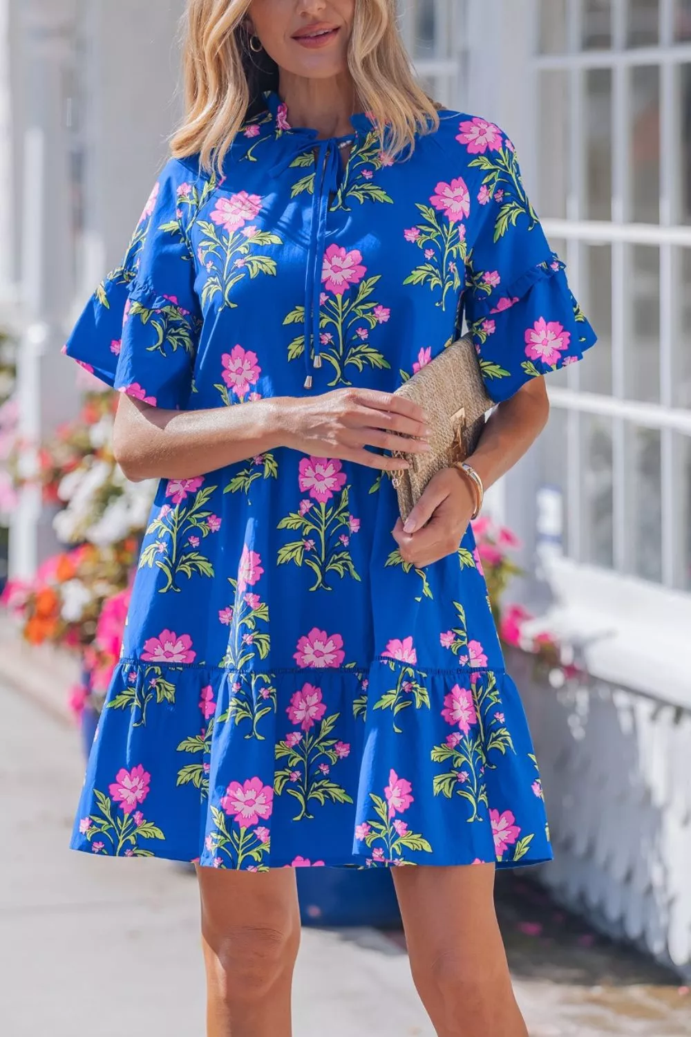V Neck Short Sleeve Loose Flower Dress, image 4