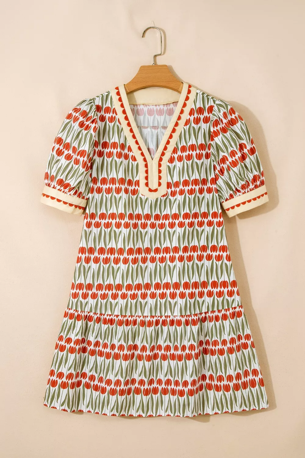 Tulip Floral Print Cotton Puff Short Sleeve Mini Dress, image 6