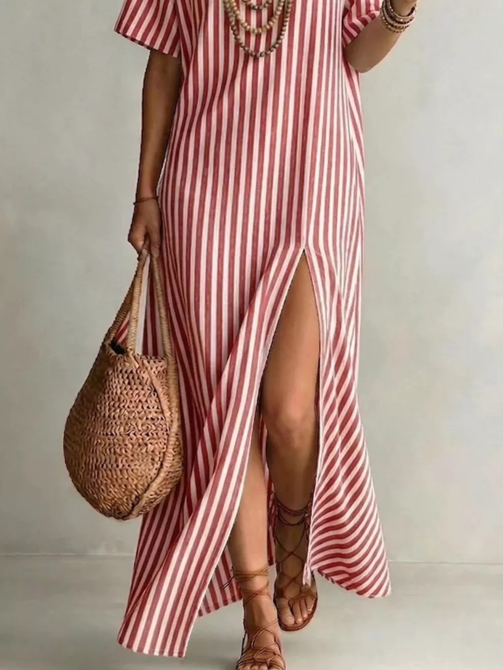 Full Size Striped Maxi Dress with Side Slit Plus SIze, image 5