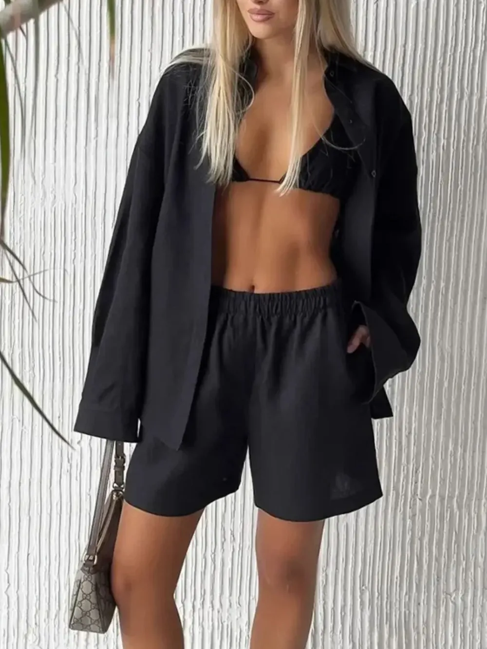 Button Up Long Sleeve Shirt and Shorts Set, image 7