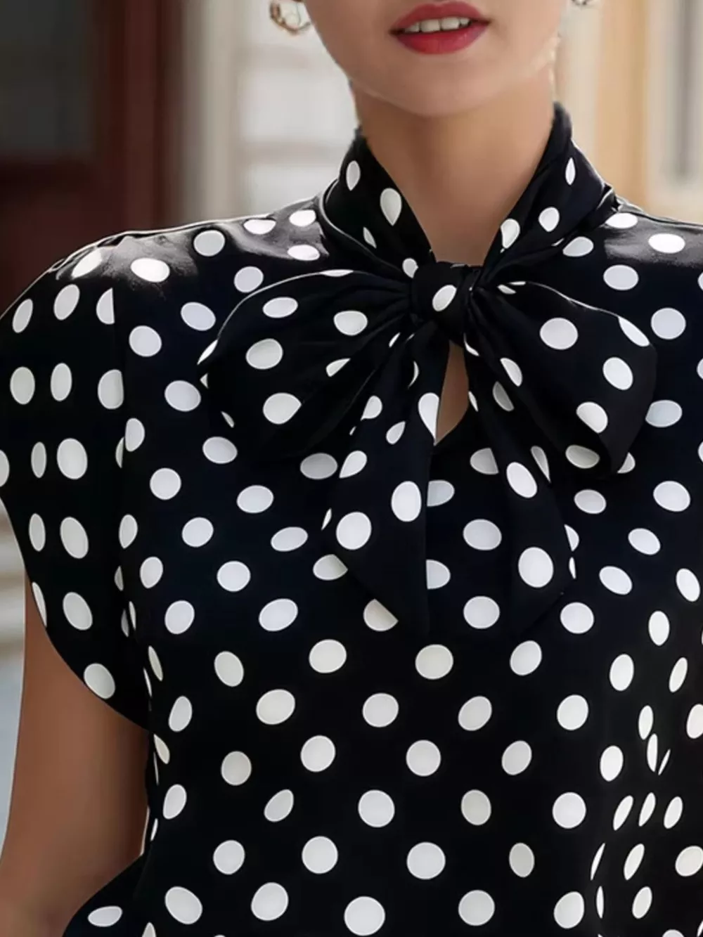 Polka Dot Tie Neck Blouse, image 8