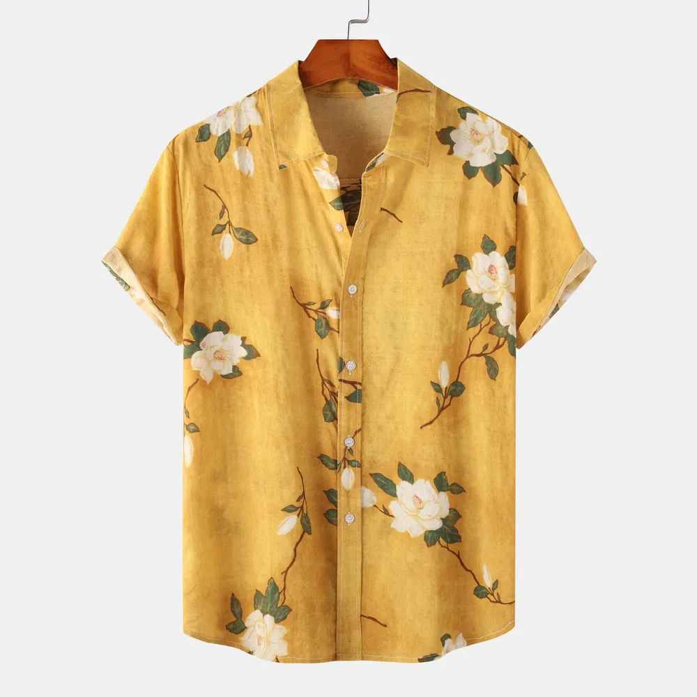 Men's Plus Size Floral Print Short Sleeve Button Down Shirt, image 3