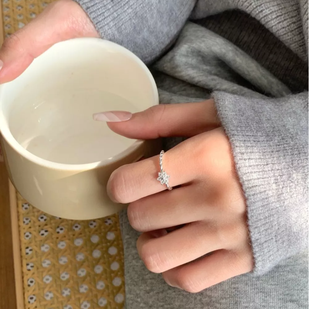 925 Sterling Silver Zircon Flower Open Ring, image 5