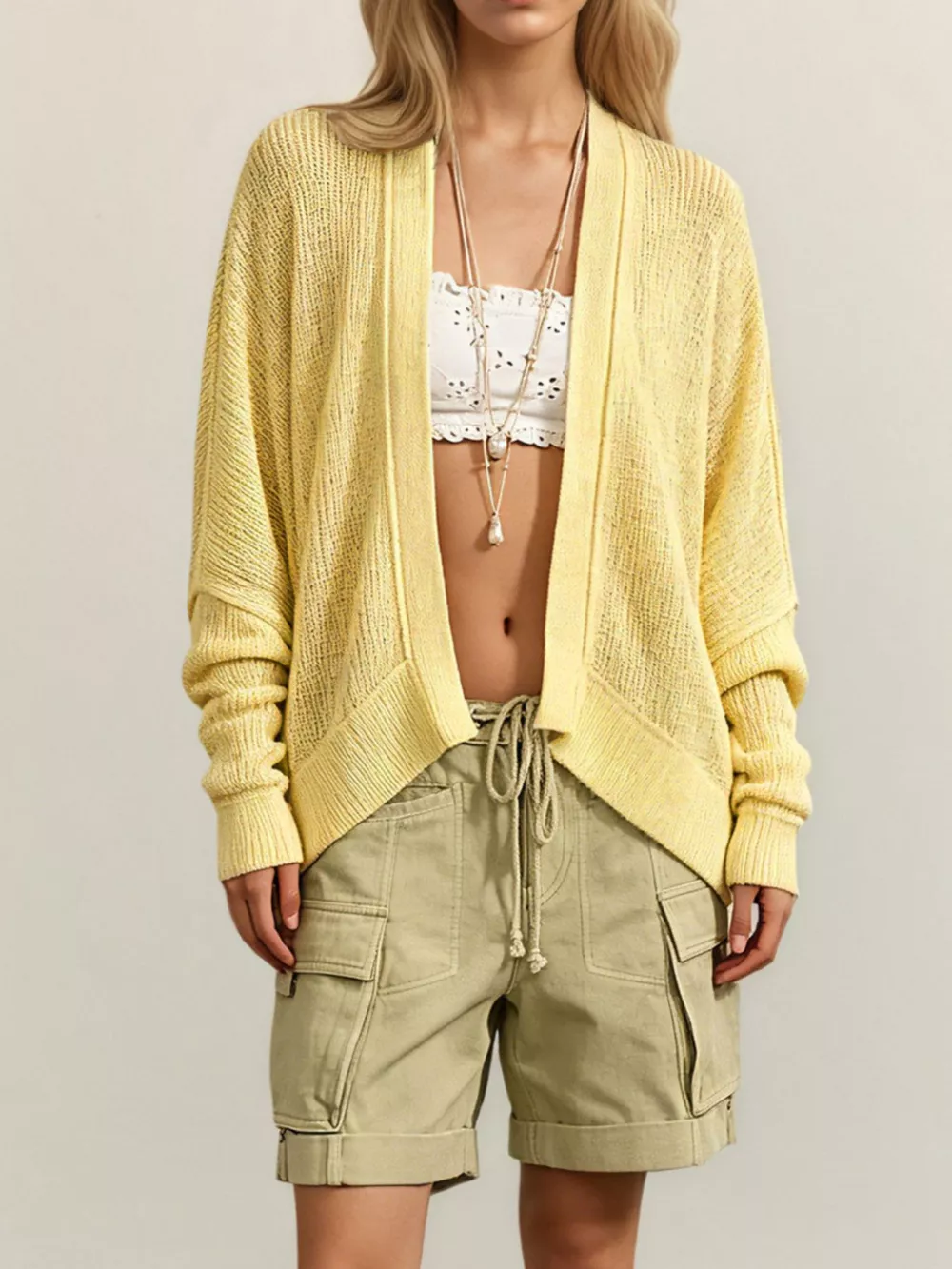 Open-Front Long Sleeve Knit Cardigan