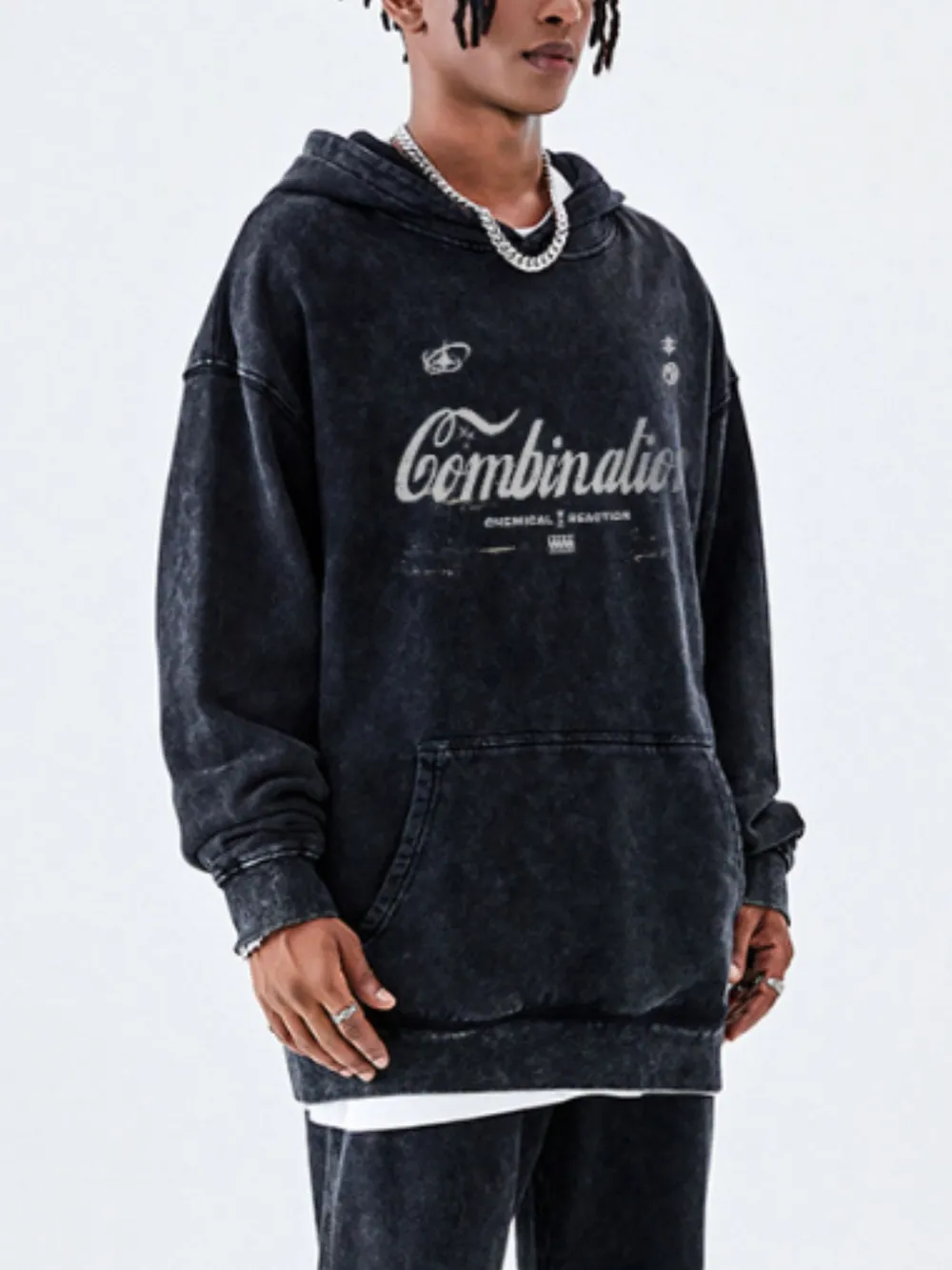 Men's Letter Washed Kangaroo Pocket Hoodie, image 3
