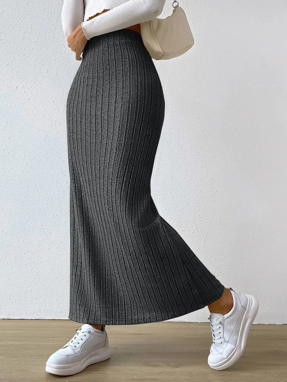High Waist Ribbed Knit Maxi Skirt, image 6