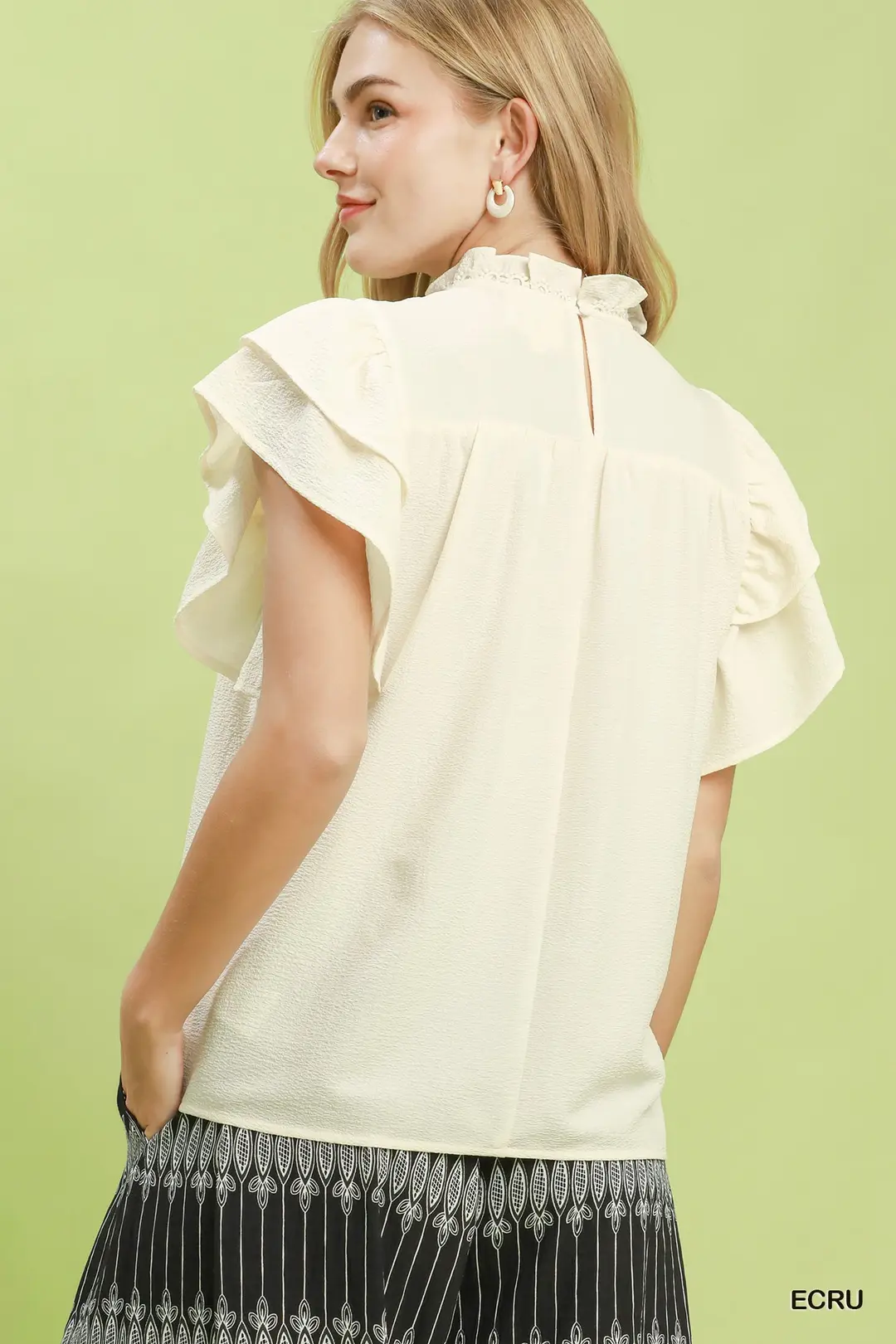 Smocked Ruffle Sleeve Textured Top, image 3