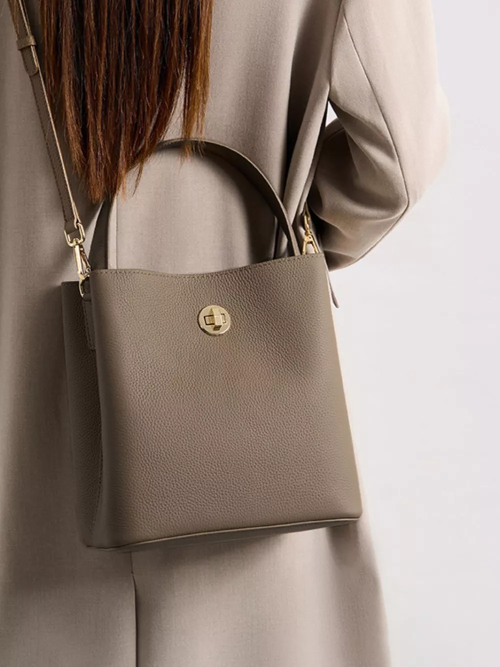 Leather Bucket Crossbody Bag