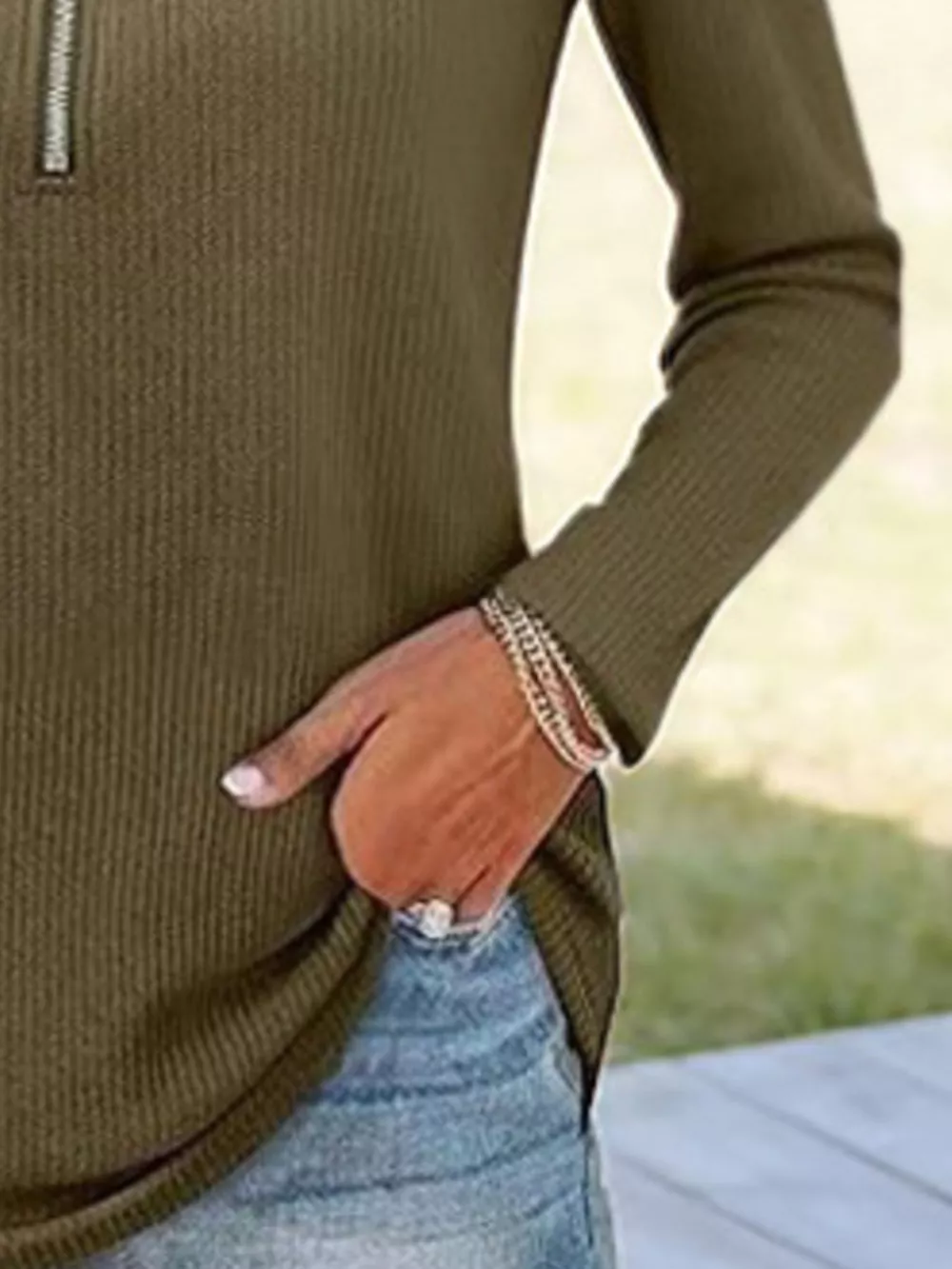 Half Zip Long Sleeve Knit Top, image 6