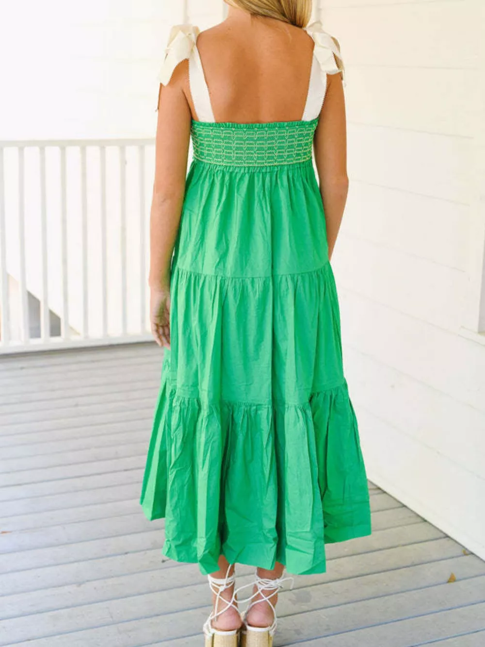 Tie Shoulder Tiered Midi Dress, image 3