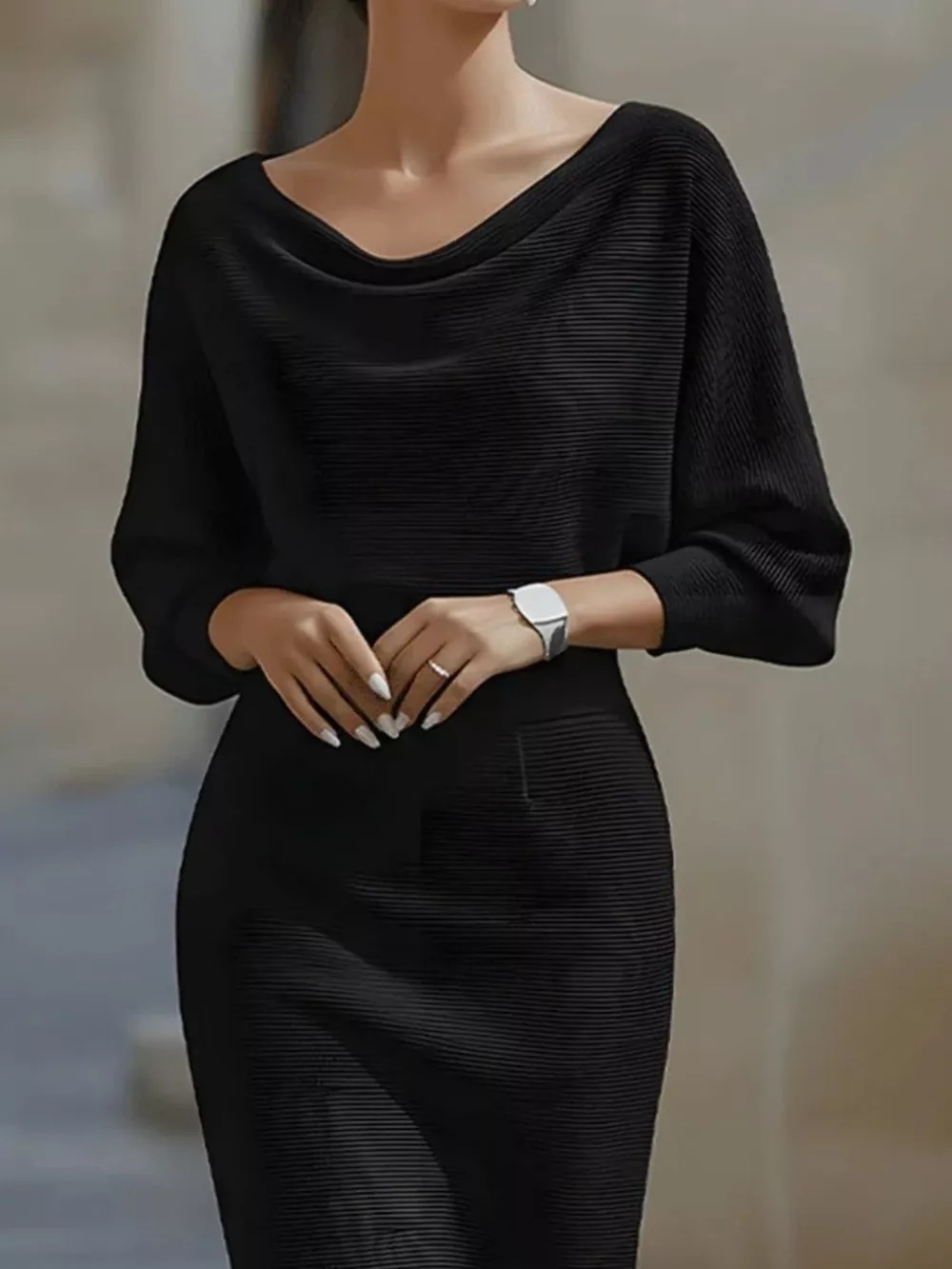Cowl Neck Knit Bodycon Dress, image 2