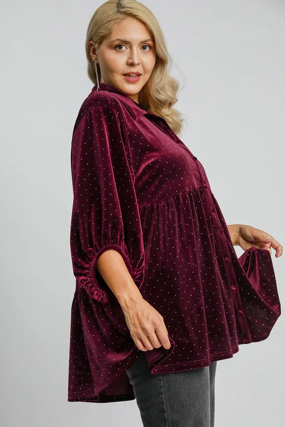 Full Size Polka Dot Button Up Half Sleeve Shirt, image 6