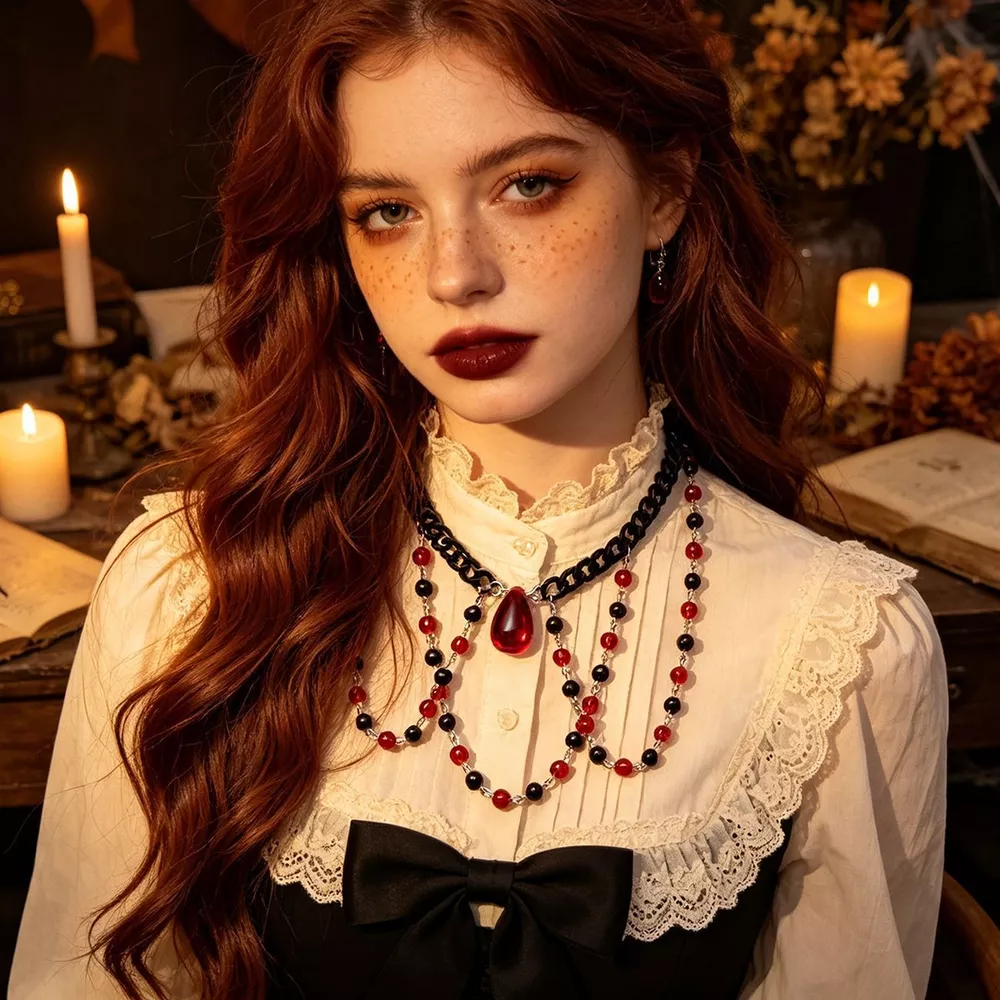Gothic Vampire Beaded Teardrop Necklace, image 2