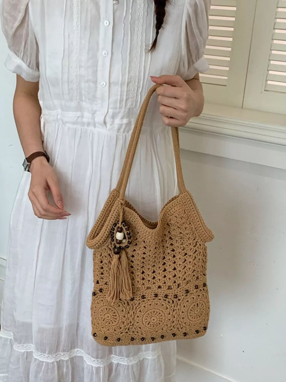 Crochet Knit Shoulder Bag, image 7