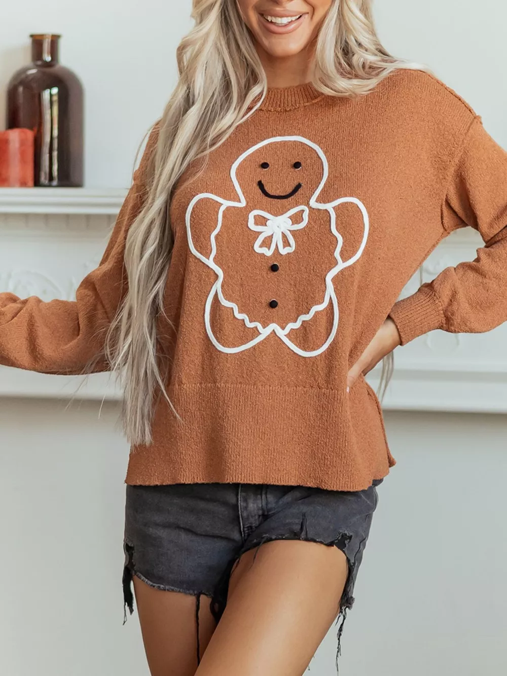 Oversized Drop Shoulder Round Neck Christmas Sweater, image 5