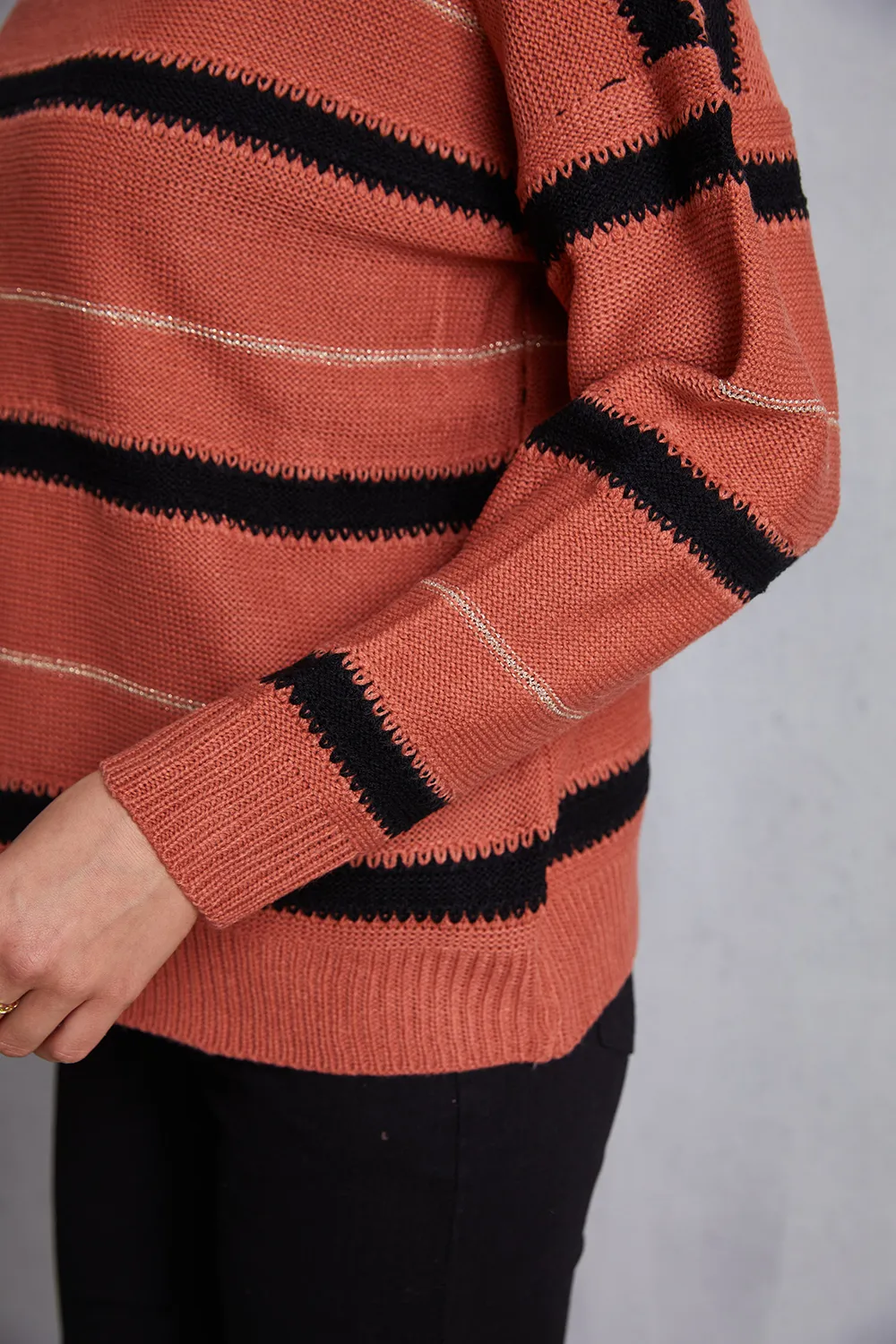Striped Round Neck Dropped Shoulder Sweater, image 4