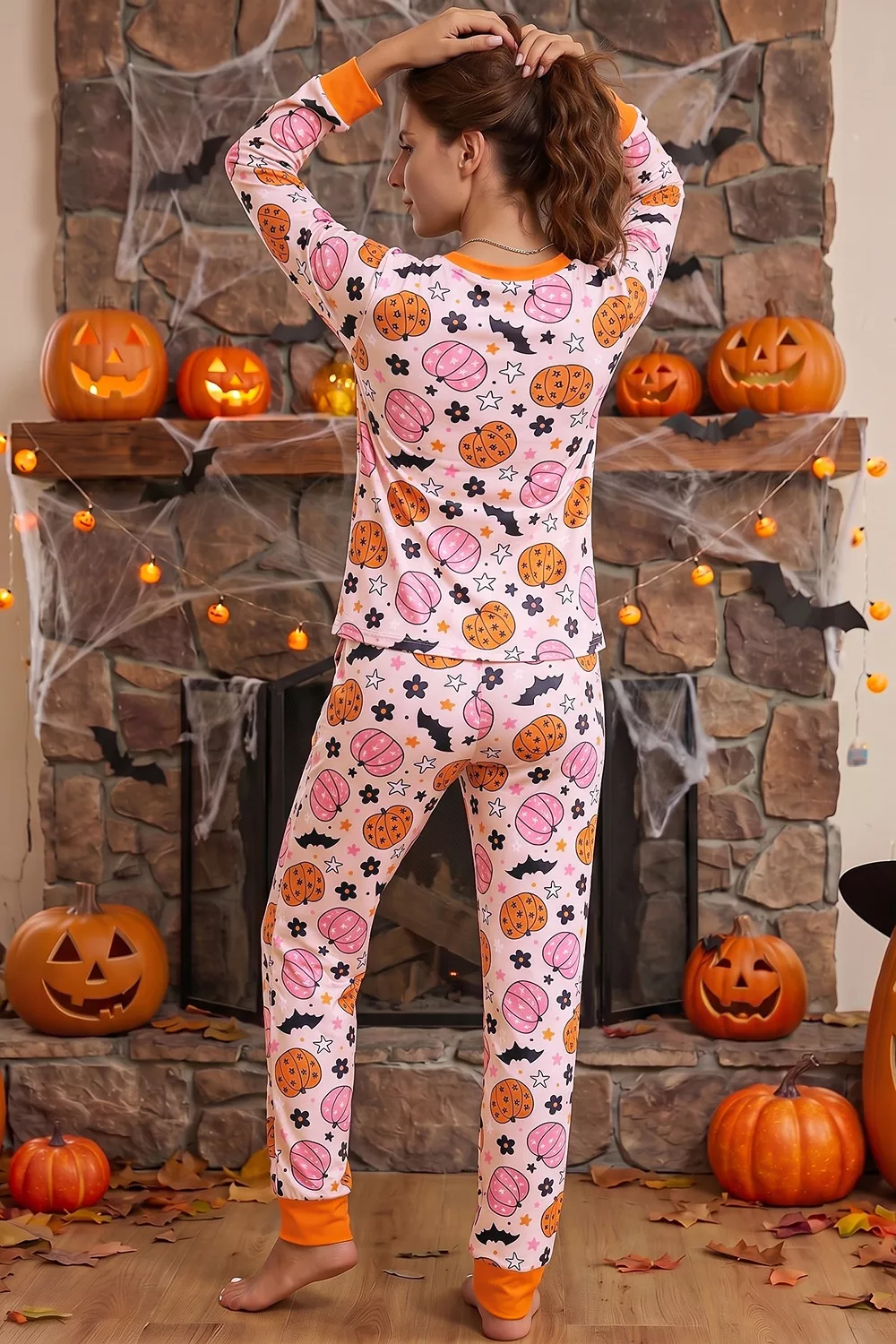 Halloween Pumpkin Print Long Sleeve Home Wear Lounge Set, image 3