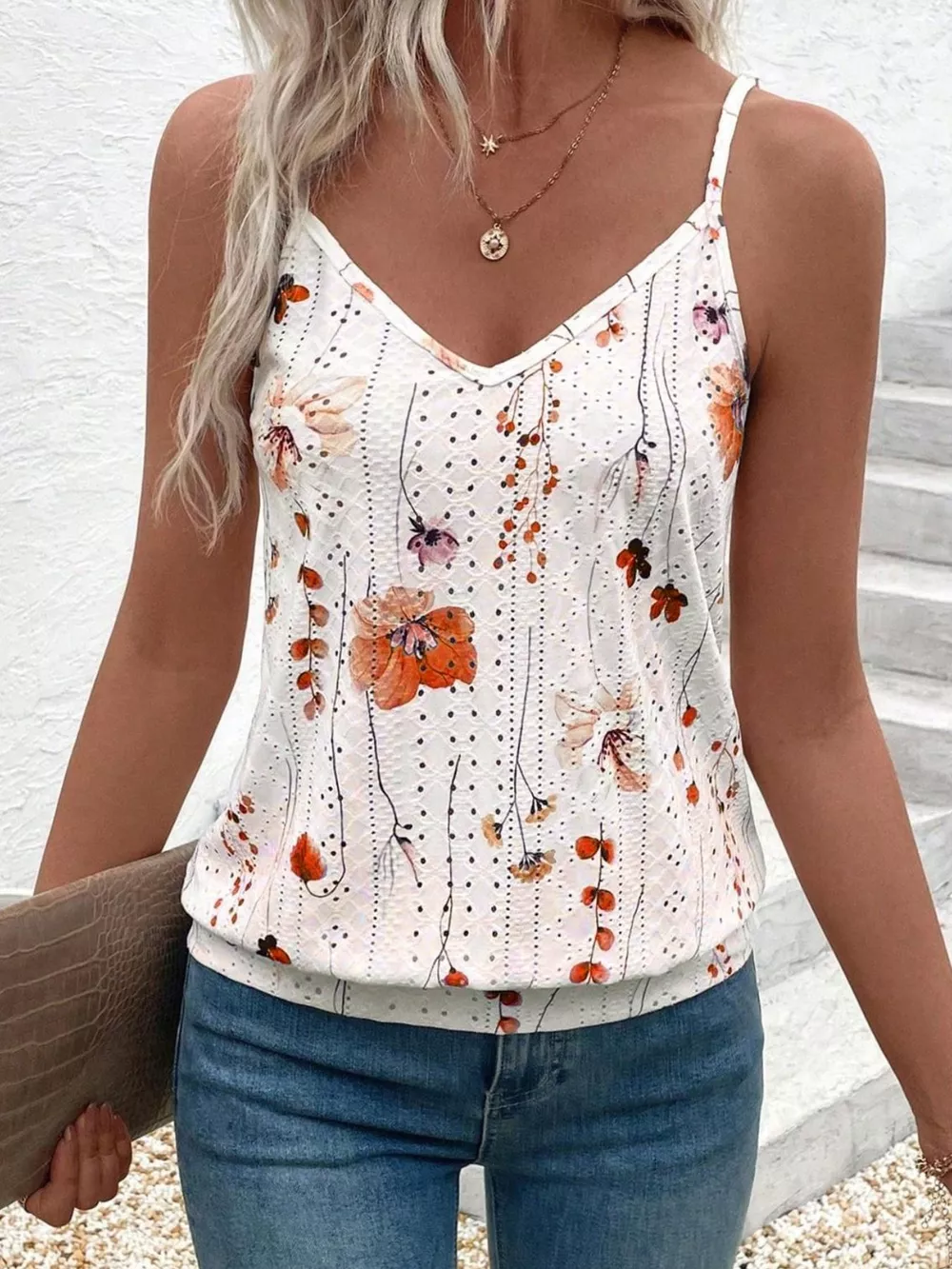 Floral Print V-Neck Casual Cami, image 3