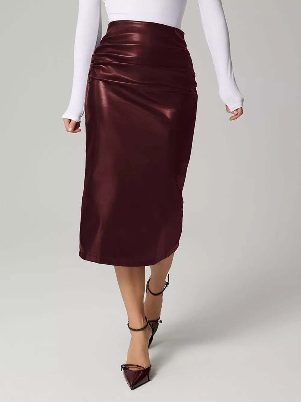 Slit Back Leather Skirt, image 5