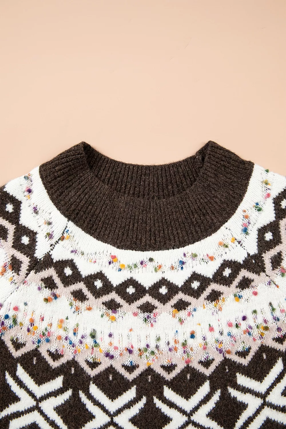 Geometric Round Neck Sweater with Colorful Confetti Accents, image 8