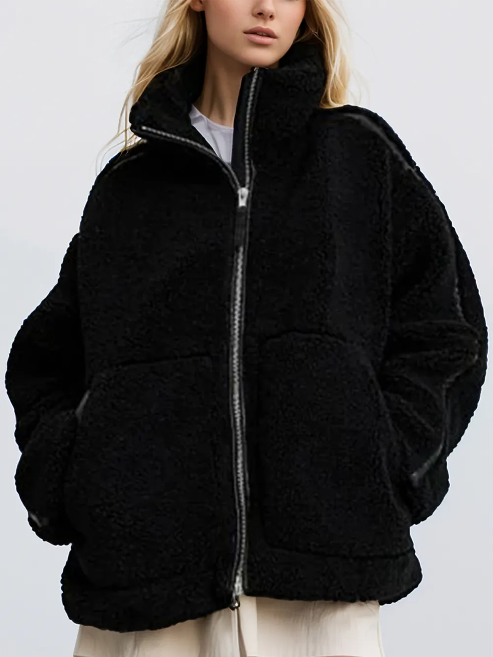 Zip Up Turtleneck Long Sleeve Plush Jacket, image 5