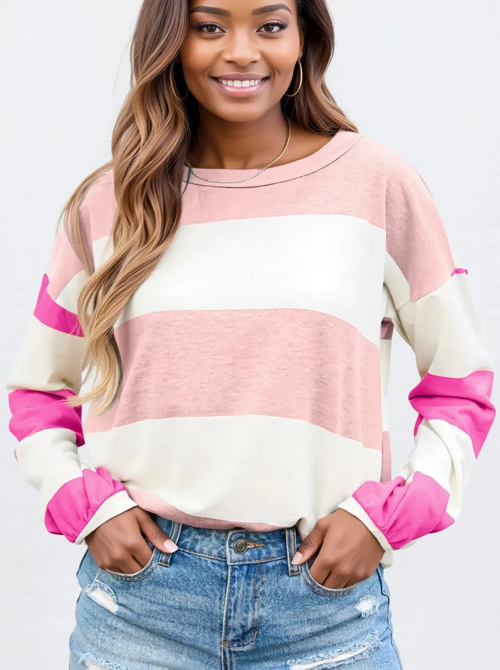 Color Block Drop Shoulder Long Sleeve Top, image 4