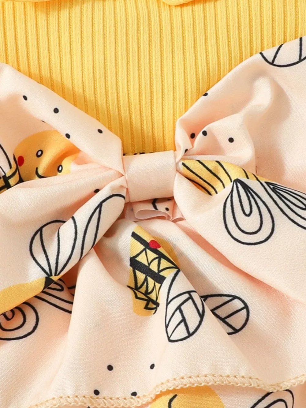 Children's Bee Print Ruffle Trim One-Piece Bodysuit Dress, image 3