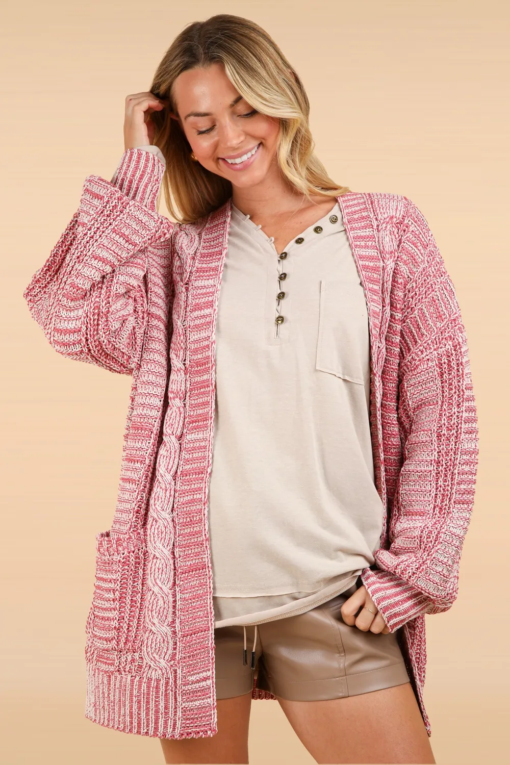 Cable Knit Open Front Cardigan, image 4