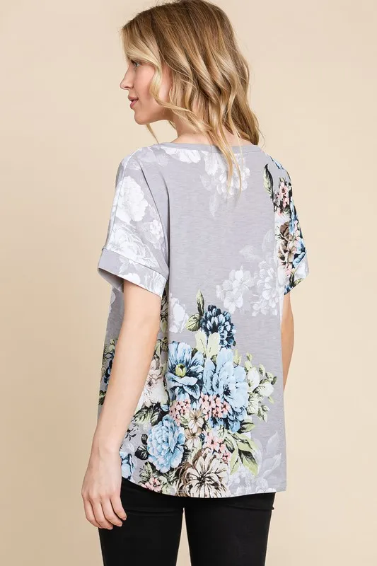Floral Round Neck Short Sleeve T-Shirt, image 4