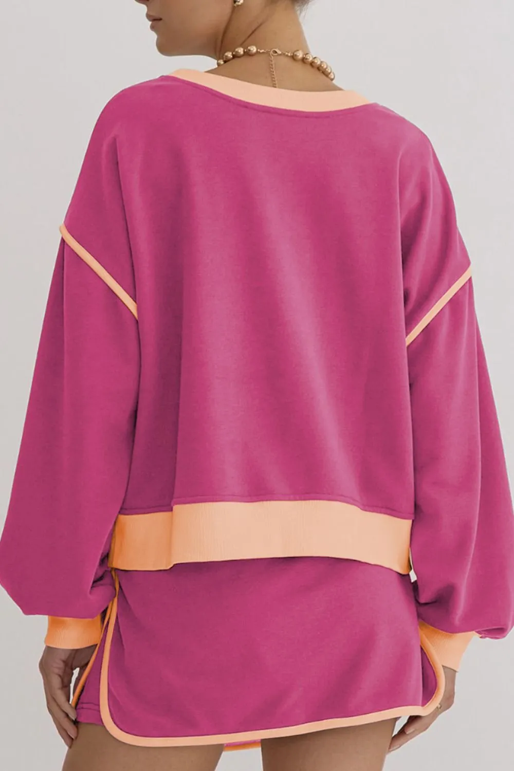 Contrast Trim Round Neck Top and Skort Set, image 13